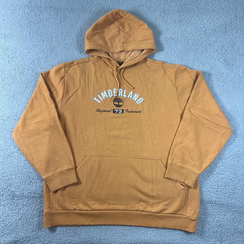 Timberland Hoodie Men's XL Mustard Yellow Graphic Logo Pullover‎ Fleece Vintage
